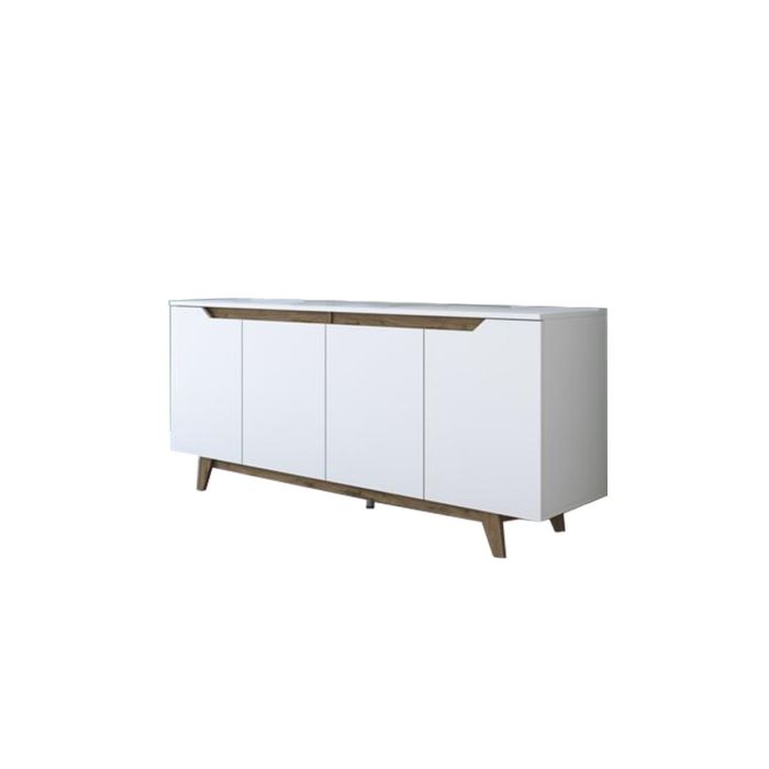 Buffet con 4 Puertas y Patas de Madera Resistente - Nogal-Blanco - 180x45x78,5cm