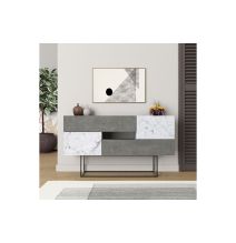 Buffet Moderno con Acabado en Mármol Gris Antiguo y Blanco, 145x40x82 cm, Patas Metálicas