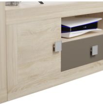 Mueble de Salón Moderno con Leds, Acabado en Cambria y Choco, Medidas: 300 cm (An) x 200 cm (Al) 40 cm (Fon) - Meyvaser