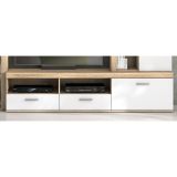 Mueble de Salón Moderno con Leds, Acabado en Cambria - Blanco, Medidas: 260 cm (An) x 191 cm (Al) 47,5 cm (Fo) Meyvaser