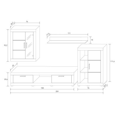 Meyvaser Mueble de salón y TV Moderno con Leds Color Cambria y Blanco Módulo de Comedor 259 Cm