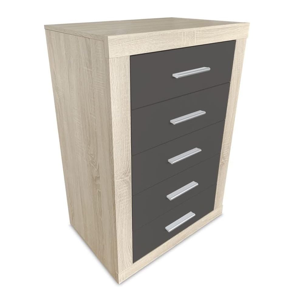 Sinfonier 5 Cajones, Cómoda, Acabado en Cambria y Grafito/ 60 cm (Largo) x 106,5 cm (Alto) x 39,6 cm de (Fondo)