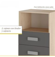 Mesita de noche - Dormitorio o Mesa Auxiliar Salón, Natural y Grafito Veteado, 47.5 x 73 x 39.6 Cm