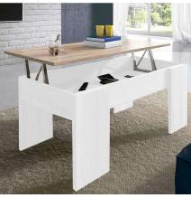 Mesa de Centro Elevable, Acabado en Color Blanco con Tapa Cambria, Medidas: 90 cm (Ancho) x 50 cm (Fondo) x 46-57 cm (Alto)