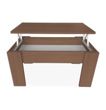 Mesa de Centro Elevable, Mesita de Salón, Acabado en Color nogal, Medidas: 90 cm (Ancho) x 50 cm (Fondo) x 46-57 cm (Alto)