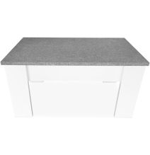Mesa de Centro Elevable, Medidas: 90 cm x 50 cm x 46-57 cm, Acabado en Color Madera Blanca con Tapa Gris Piedra