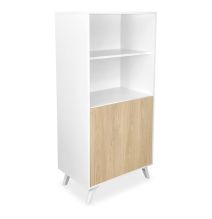 Mueble Bar para Salón o Comedor, Aparador de Cocina, Color Blanco-Roble, Medidas: 60 cm (An) x 135 cm (Al) x 40 cm (Fon)