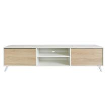 Mueble de TV de Diseño Nórdico + Modulo Alto,2 Estantes y 2 Puertas,Cambrian-Blanco, 49cm(Al) x 180cm (An) x 40cm (Fon)