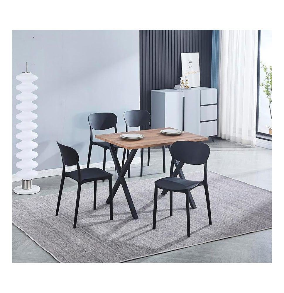 Conjunto Mesa y Sillas Comedor/Cocina: Mesa madera y Patas Metálicas En Negro (76x100x70 Cm) + 5 Sillas (80x40x55 Cm)