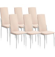 Pack de 6 Sillas Tapizadas para Salón y Comedor – Acabado Beige en Aluminio, Medidas: 43 cm x 48 cm x 99,5 cm