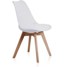 Pack de 4 Sillas para Comedor, Cocina o Salón – Simil Piel Blanca y Madera, Medidas: 48 cm x 45 cm x 84 cm.