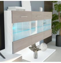Mueble de Salón con Leds, Acabado en Andersen Pino - Gris, Medidas: 250 cm (Anc) x 115 cm (Al) 40 cm (Fon)