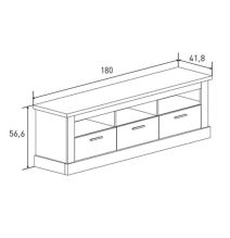 Mueble TV,Mesa de televisión 3 Puertas y 3 Estantes, Acabado en Color Cañón, Patas de Madera,180 cm Lar x 56,6 cm Al x 41,8