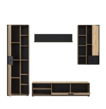 Mueble de Salón Completo | Mueble de TV, Estante, Vitrina | Medidas: 260 x 40.6 x 200 cm | Color Roble Artisan con Gris