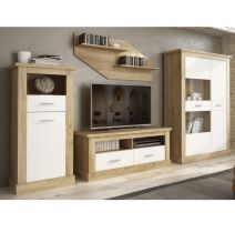 Mueble de Comedor, Mueble Salón, Acabado en Blanco y Cambria, Medidas: 326 cm (Ancho) x 174,7 cm (Alto) x 41,8 cm (Fondo)