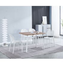 Mesa Comedor en Madera Estilo Industrial, Patas metálicas Blancas, Medidas 100 cm (Lar) x 70 cm (Anc) 76 cm (Al)