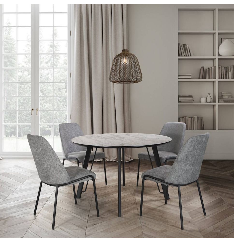 Mesa de Comedor Fija Redonda | Imitación Mármol con Pata Metálica | Diámetro 120 cm x Alto 75 cm