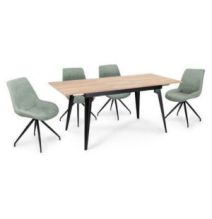 Mesa de Comedor Extensible Moderna – Acabado en Color Roble y Patas Negro Mate | Ajustable de 140/180x 80x 75 cm