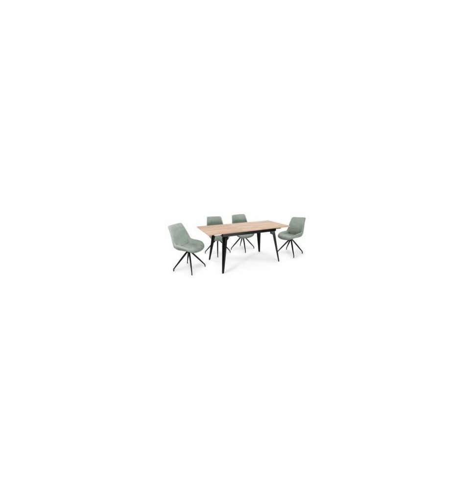 Mesa de Comedor Extensible Moderna – Acabado en Color Roble y Patas Negro Mate | Ajustable de 140/180x 80x 75 cm