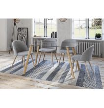 Mesa de Comedor Nórdica | Diseño con Tapa de Cristal Transparente y Patas de Metal Color Roble | Dimensiones: 140 x 80 x 76 cm