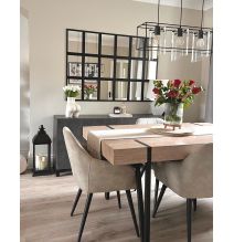 Mesa de Comedor o Cocina| MDF con Acabado Laminado Color Roble Sonoma | Patas Metálicas Negras | Medidas: 150 x 90 x 75 cm