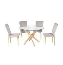 Mesa Redonda con Tapa de Cristal y Estructura Metálica Acabado Madera | Medidas: 110 x 73 cm