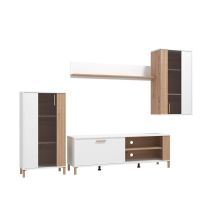 Composición de Salón en Roble Artisan y Blanco con Tiradores y Patas en Color Roble- Medidas 263x40x170 cm