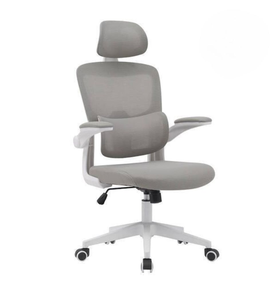 Silla de Oficina Ergonómica en Tejido 3D Gris con Reposacabezas Regulable y Refuerzo Lumbar - Medidas 65x55x114-124 cm