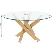 Mesa de Centro Redonda con Tapa de Cristal 8 mm y Patas Metálicas en Acabado Madera - Medidas 80x40 cm