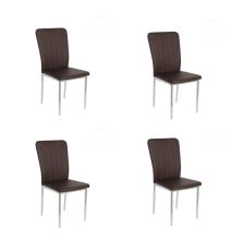 6 Sillas de Comedor con Relleno de Espuma, Tapizado en Símil Piel Chocolate y Patas Metálicas Cromadas - Medidas 44x91,5x47 cm