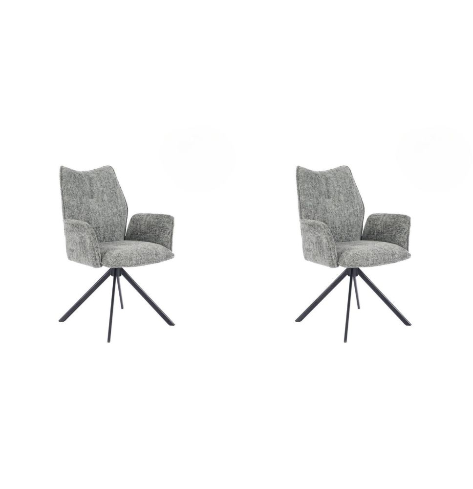 Juego de 2 Sillas con Brazos Tapizadas en Tela Musgo y Patas en Acabado Negro, Mecanismo Giratorio 180º-  Medidas 63x62x93 cm