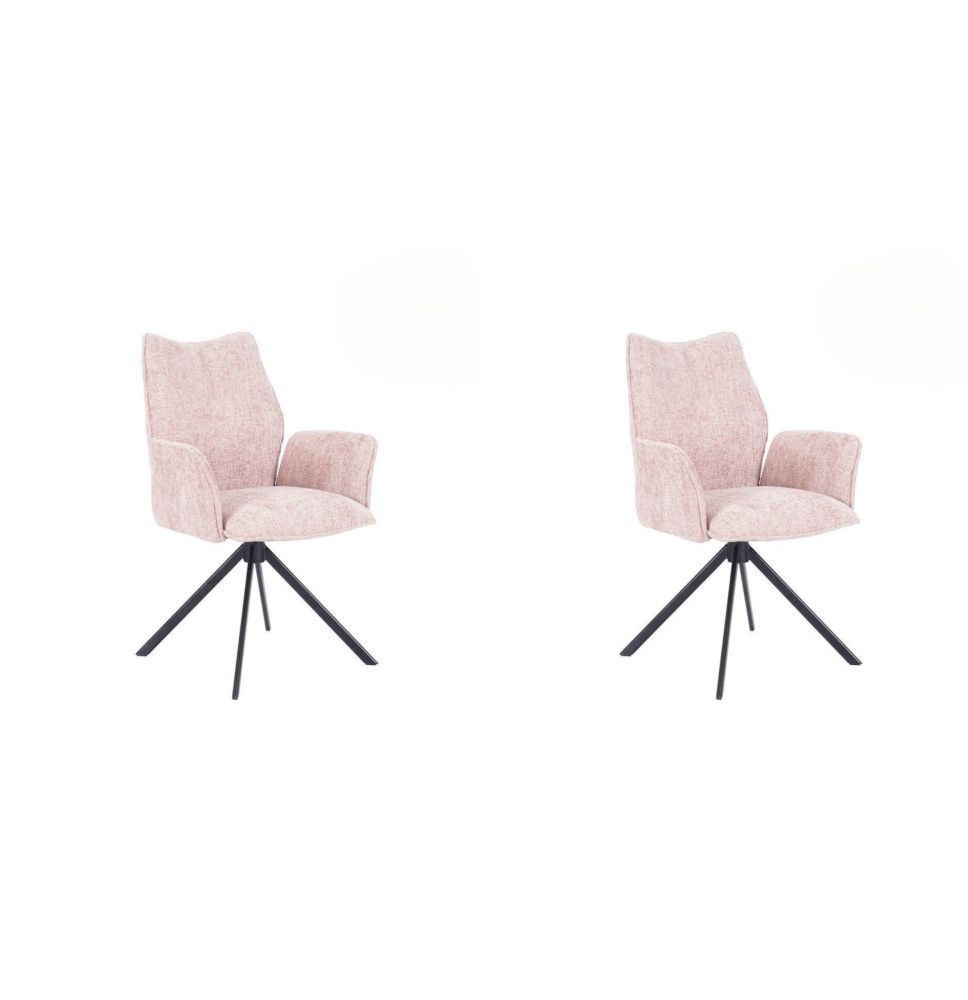 Juego de 2 Sillas con Brazos Tapizadas en Tela Rosa y Patas en Acabado Negro, Mecanismo Giratorio 180º-  Medidas 63x62x93 cm