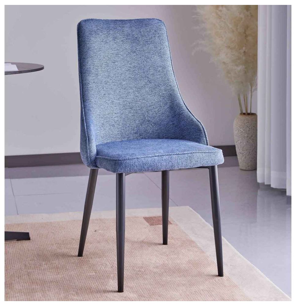 Juego de 4 Sillas Tapizadas en Tela Gris Repelente al Agua con Patas Metálicas en Acabado Negro - Medidas 96x56x40 cm