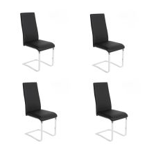 Pack de 4 Sillas Tapizadas en Símil Piel Negra con Pata de Tubo Ovalado en Acabado Cromo, Medidas 46x54x110 cm