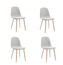 Pack de 4 Sillas con Estructura Tapizada en Tela Beige Claro, Patas Metálicas con Acabado Madera, Medidas 44x53x86 cm