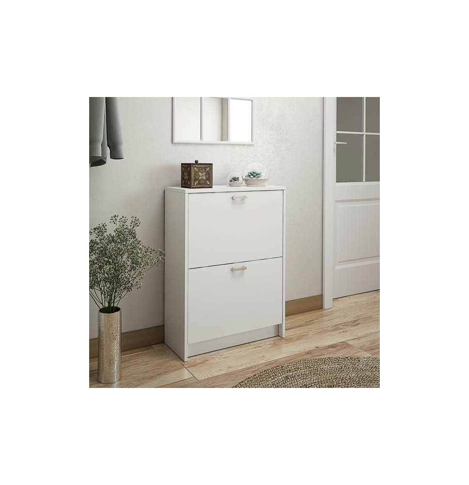 Zapatero Recibidor Blanco – Mueble Auxiliar Estrecho con 2 Puertas | Capacidad 12 Pares | 81,6 x 60 x 25 cm