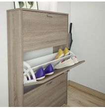 Zapatero Compacto Roble – Mueble con 3 Puertas y Doble Profundidad | MDF con Acabado Melamina | 70 x 25 x 120 cm