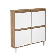 Zapatero de Melamina Roble/Blanco – 4 Puertas Abatibles | Gran Capacidad | 110 x 110 x 20 cm