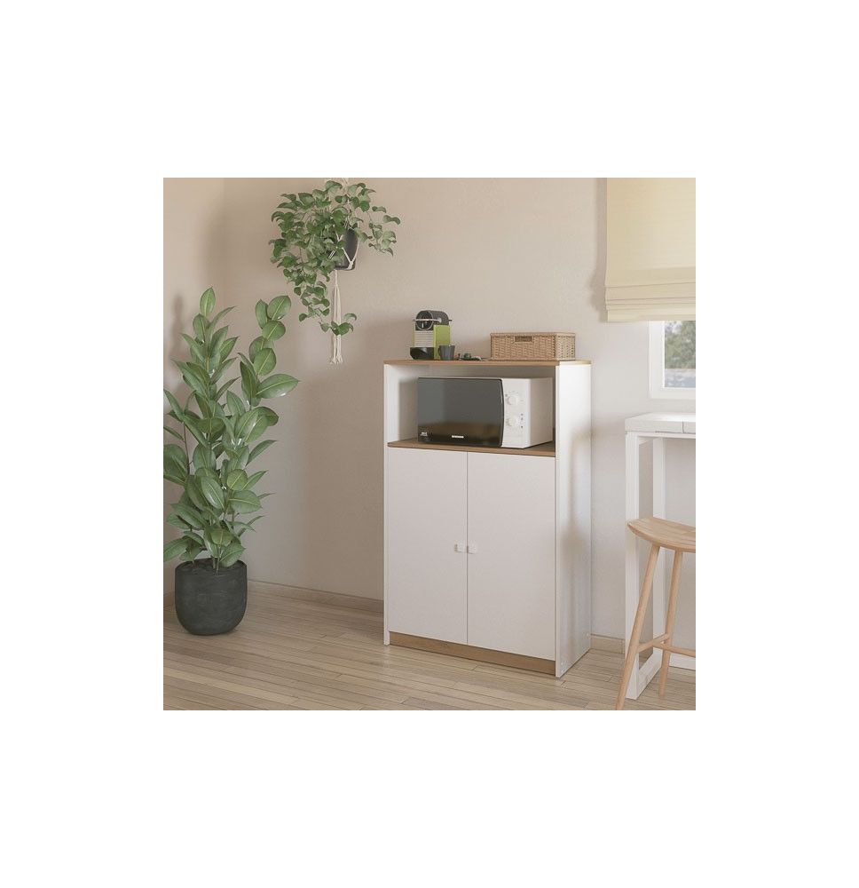 Mueble Auxiliar para Microondas | Color Blanco y Roble | 124 x 80 x 40 cm (alto x ancho x fondo)