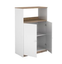 Mueble Auxiliar para Microondas | Color Blanco y Roble | 124 x 80 x 40 cm (alto x ancho x fondo)