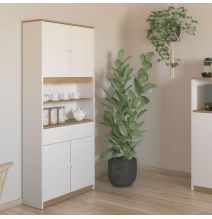 Armario Multiusos Tipo Buffet con 4 Puertas – Acabado Blanco y Roble – 180 x 67 x 29 cm (alto x ancho x fondo)