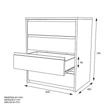 Cómoda Cajonera 4 cajones acabado en blanco. 74cm(alto) 60cm(ancho) 45cm(fondo)