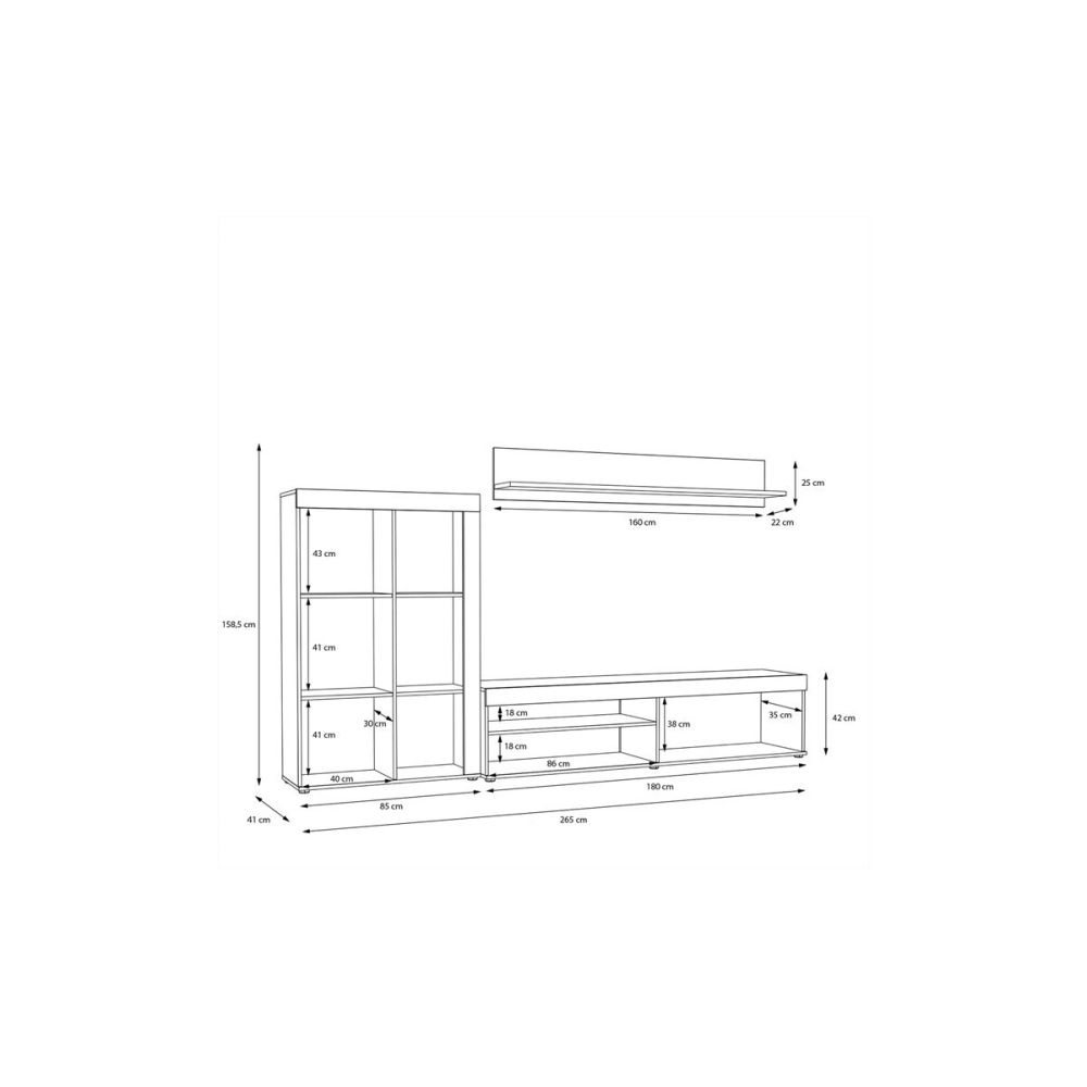 Living room complex Zorbi pakoworld white-sonoma oak melamine 265x41x158.5cm