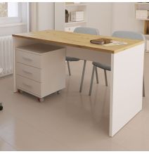 Mesa de Escritorio 138 Cm de ancho con patas de Madera Blanca y tapa Color Roble 67x75x138 Cm