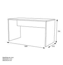 Mesa de Escritorio 138 Cm de ancho con patas de Madera Blanca y tapa Color Roble 67x75x138 Cm