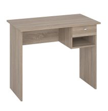 Mesa de Escritorio y Trabajo en Color Roble, 90x50x74cm - Con Cajón y Estante para Oficina o Estudio