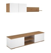 Mueble Salón Comedor 2 Módulos y 1 Estantería con puertas Color Blanco Y roble Estilo Moderno 180x80x40 Cm