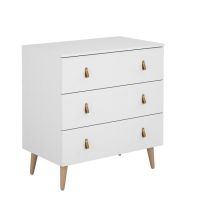 Cómoda con 3 Cajones, para Dormitorio, Acabado en Color Blanco, Medidas: 80 cm (Ancho) x 83,5 cm (Alto) x 48 cm (Fondo)