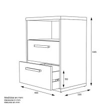 Mesita de Noche 2 cajones y 1 Estante, Mesilla de Noche,Color Blanco y roble, Medidas: 48 cm (Anc) x 33,6 cm (Fon) x 64 cm (Al)