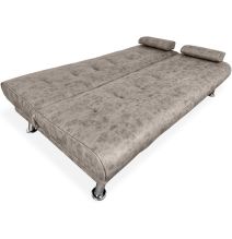 Sofá Cama 3 Plazas de Diseño Moderno con Cojines Decorativos, Estructura de Madera, Color Gris Cemento, 188x88x88 cm